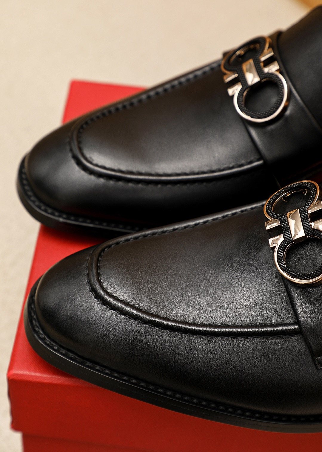 Ferragamo Black Buckle Loafers - Slip-On Construction