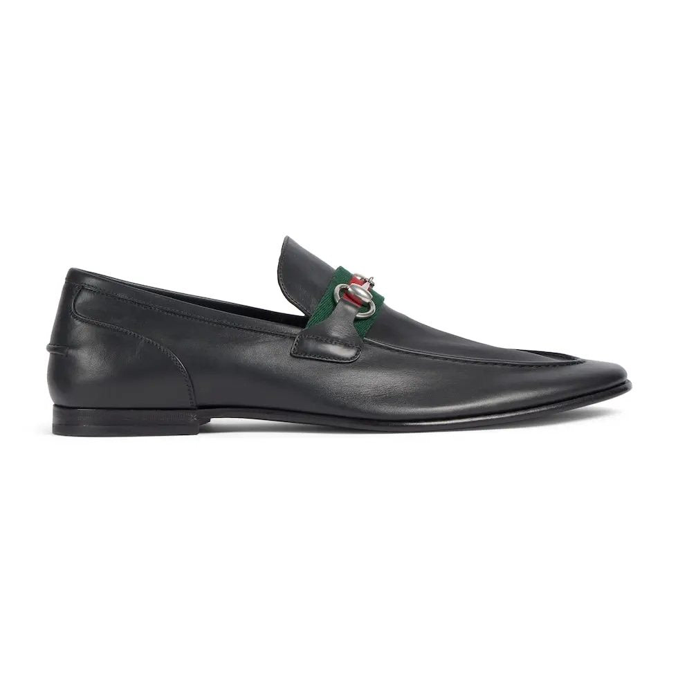 Gucci Men's Black Web Horsebit Loafers